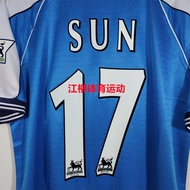 Genuine 99-01 Premier League Manchester City Retro Jersey Flocking No.17 Sun Jihai Short-sleeved Blu