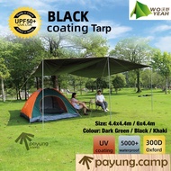 WOYEAH BLACK Coating 6x4.4 or 4.4x4.4 Meter UPF 50+ Big anti-UV Camping Tarp Flysheet Shelter Canopy !!!WITHOUT POLE!!!