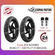 Corva Motor Tayar Kombo Corsa Platinum Tubeless R26 90/80-17 + 100/70-17 Sym Vf3I 185, Honda Rs150 R