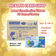 Top Glove Latex Examination Gloves, Powdered, White (10Box Per Ctn)(Size : S, M, L) Natural Medical 