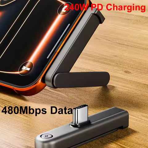 240W PD Fast Charging USB Type-C Male/ Female+Phone Foldable Stand Holder For iPhone 15 16 17 Samsun
