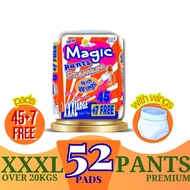 MAGIC PANTS PREMIUM BABY DIAPER 3XL WITH WINGS by 45+7FREE PADS