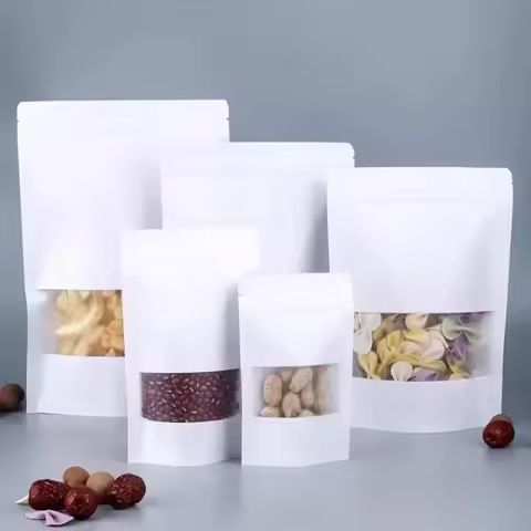 100pcs White Matte Window Kraft Paper Bag Self Sealing Bag Dry Fruits Snacks Pack Seal Up Zipper Bag