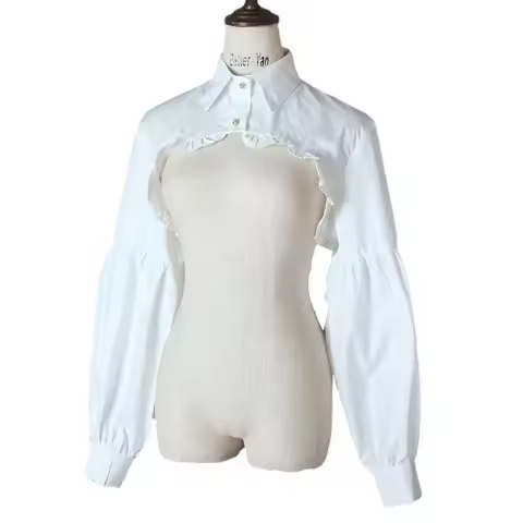 Ruffle Shrugs Long Sleeves Bolero Collar Button Shirt Crop Tops Women Cover Ups Under Half Shirt Wit