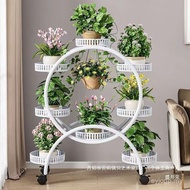 Balcony Living Room Green Wheel Flower Stand Mobile Household Can Manufacturer Iron Stand Multi-Laye
