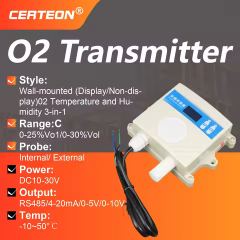 QT-10O2 Oxygen Concentration Sensor RS485/4-20mA/0-10V Output Wall Mounted O2 Transmitter with Displ