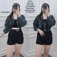 Jaket Crop Jeans Wanita - Jaket Crop Hodie Model Lengan Balon - Jaket Crop Wanita Terbaru