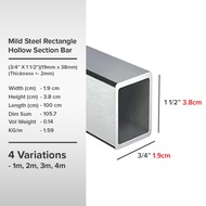 (3/4'' X 1 1/2'')(19mm x 38mm)(Thickness +- 2mm) Mild Steel Rectangle Hollow Section Bar Besi Hollow Segi Empat Tepat 长方