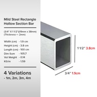 (3/4'' X 1 1/2'')(19mm x 38mm)(Thickness +- 2mm) Mild Steel Rectangle Hollow Section Bar Besi Hollow