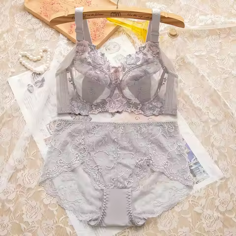 Underwear Women Embroidered Panties Bra Set Plus Size Clothing 2 Piece Lingerie Suit Top And Panties