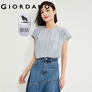 High Quality GIORDANO Women Shirts Skin-Friendly Lightweight Smooth Shirts Cap Sleeve Crewneck Simpl