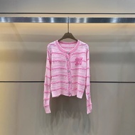 Original AAA mi Knitted Cardigan - Embroidered Stripe Design for Early Autumn