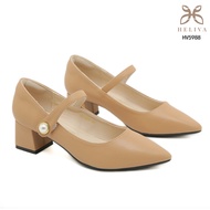 B264 FS Heliva Reine Women's Shoes with Tofu Heels, Straps, Adhesive Straps, Pearl Buttons, 5cm Sole