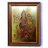 DURGA AMMAN WITH SINGAM  PHOTO FRAME GOLD GLASS
