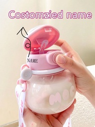 1pc Customized Name Cup Lid Straw Water Bottle, Cute Belly Shape Plastic Cup, 550ml/18.59oz, Multi-F