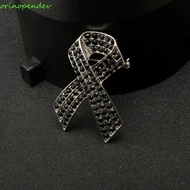 Black Ribbon Pin, Rhinestone Crystal Awareness Funeral Ribbon Badge Brooch, Enamel Black Ribbon Badg