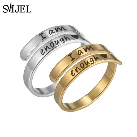 Punk Engrave Letter Rings for Women Men Fashion Word I am Enough Couple Ring You Are My Sunshine Fea