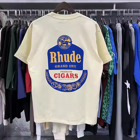 2026 New RHUDE Short Sleeved Retro Label Printed Short Sleeved T-shirt Loose Casual High-quality Men