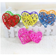 Set of 5 colorful decorative rattan hearts, size 7cm