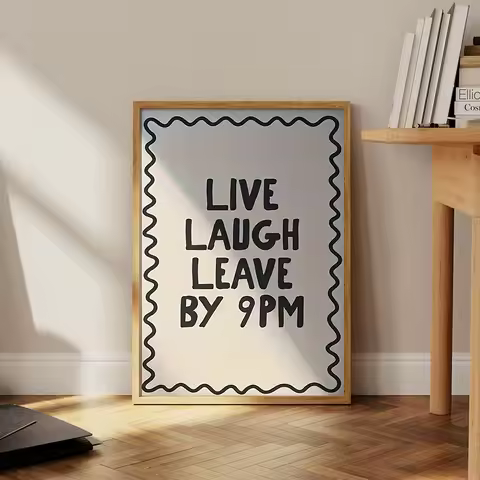 1pc Modern Bohemian Quirky Quote Art Poster ‘Live Laugh Leave by 9PM’ Frameless Canvas Print Home Li