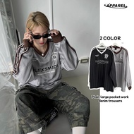 [APPAREL] Shoulder Line English Football Badge Straight Long TEE Jersey Y2K Loose Oversize