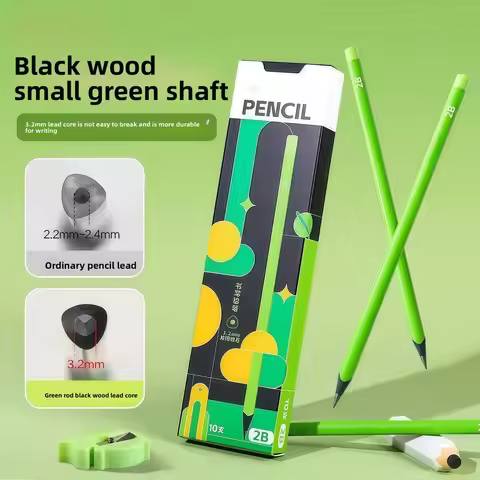 Pencils, Thickened Lead Core HB/2B, Triangular Black Wood Small Green Barrel Pencils, Teacher‑Recomm