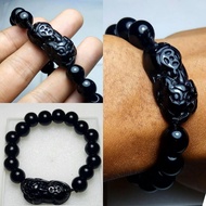 Gelang Terapi Kesehatan Black Jade / Giok Hitam Asli + Boneka - Menyerap Betadine - Dim 12