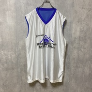 古著比賽印花TOP，無袖，白色，制服風格，超大號，XL 碼