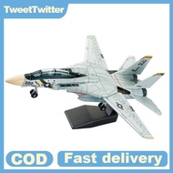 TweetTwitter 1:72 Scale F-14 Tomcat Fighter Jet Model - White & Black ABS Plastic Aircraft With Deta