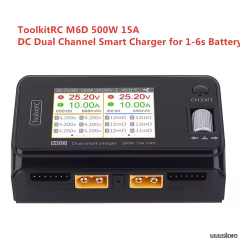 ToolkitRC M6D V3 500W 15A DC Dual Channel MINI Smart Charger Discharger For 1-6S Lipo Battery FPV Mo