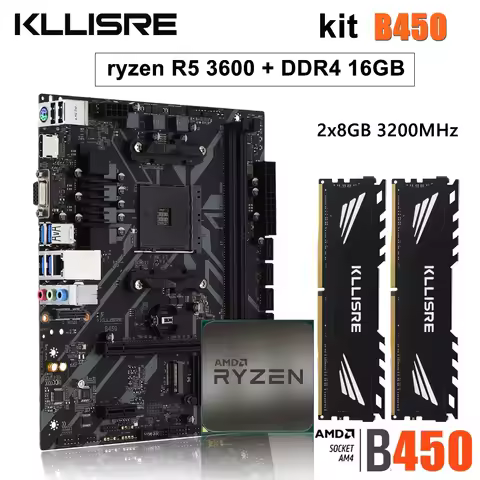 kllisre B450 Kit amd ryzen r5 5 3600 processor DDR4 16GB (2*8GB) 3200MHz memory AM4 B450M motherboar