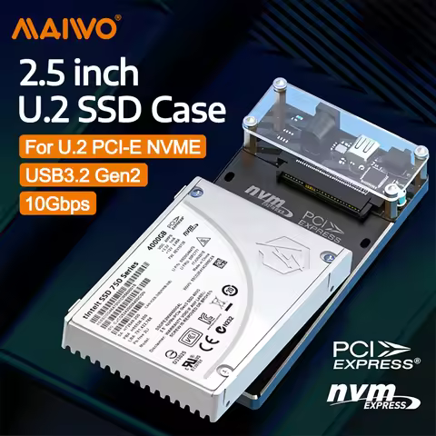 MAIWO U.2 SSD Case 2.5 inch U.2 PCI-E NVME SSD Enclosure 10Gbps USB 3.2 Gen2 Type-C U.2 Hard Drive A