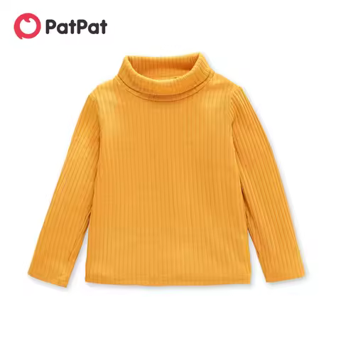 PatPat Toddler Girl Turtleneck Ribbed Solid Color Long-sleeve Sweater Soft and Comfortable Perfect f
