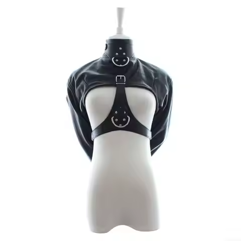 Adult Restraint Straight JacketExposed Nipple Bra Arm Restraint Sleeve Adult Slave Training Collar f