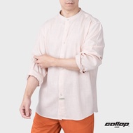 GALLOP : Mens Wear เสื้อคอจีนแขนยาว ผ้าลินิน (Long Sleeve Round-Neck Chinese Style) รุ่น GW9025 สี Light pink - ชมพูอ่อน