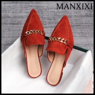 MANXIXI รองเท้าโลฟเฟอร์แฟชั่นสำหรับผู้หญิงรองเท้าแตะเรียบรองเท้าแตะโซ่ทองสวย (ขนาด36-43)