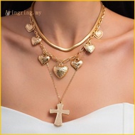 ARIN 3pcs Gold Necklace Set Featuring Crosses And Heart Charm For Parties Gatherings