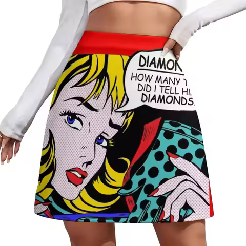 Roy Lichtenstein Comic Art - Girl with Gloves Mini Skirt Skirt pants night club women korean fashion