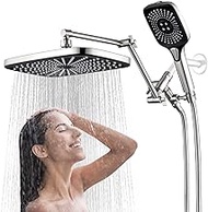 Cuzobro Shower Head with Handheld,12 Inch Rain/Rainfall Shower Head Combo High Pressure With 4 Function Handheld shower head, 3-Way Diverter, 2-stage Extension Arm and 71’’ Hose.