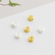 S2 Sterling Silver Hollow Small Copper Coin Spacer Beads Flat Beads Handmade DIY Beaded Bracelet Nec
