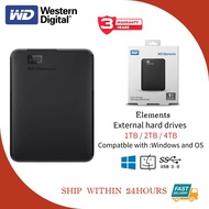 【1TB/2TB/4TB】Western Digital  Elements Hard Disk 2.5'' Portable WD HDD USB3.0  External Hard Drives
