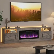 Fireplace Tv Stand With 36 Inch Fireplace Up To 90 Tvs, Led Light Entertainment Center And Storage, 