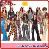 ⭐ ⭐Ready Stock⭐ ⭐ Women 60 70s Disco Dazzler Retro Costume Sparkle Metallic Hippie Jumpsuit Old School Dress Up