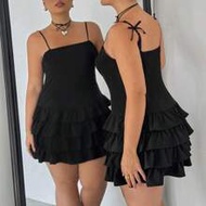 Plus Size Casual Sleeveless Mini Cake Dress, Black, Summer / Summer Outfits / Summer Clothes,Spring 