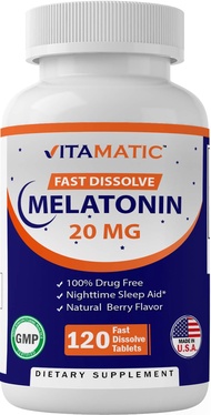 Melatonin 20mg Tablets | Vegetarian, Non-GMO, Gluten Free | HIGH Potency 20 MG | Natural Berry Flavo