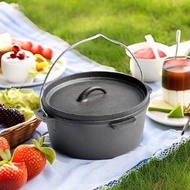 Dutch Pot Cast Iron Outdoor Camping Cooking Pot Multifunctional Stew Pot Oven with Frying Pan Lid Ov