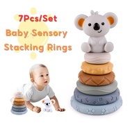 Baby Sensory Stacking Rings, 6 Pcs Stacking & Nesting Circle Toy,Soft Building Rings Stacker & Teeth