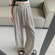 Lovito Women Drawstring Pants LNA21168 (Black and White)