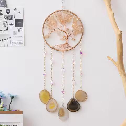 7 Chakra Gemstones Tree Of Life Dream Catchers Natural Agate Bedroom Wall Hanging Crystal Dream Catc