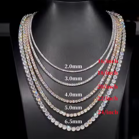 Certified GRA Moissanite Tennis Necklace 3/4/5/6mm Solid 925 Sterling Silver Diamond Tennis Necklace